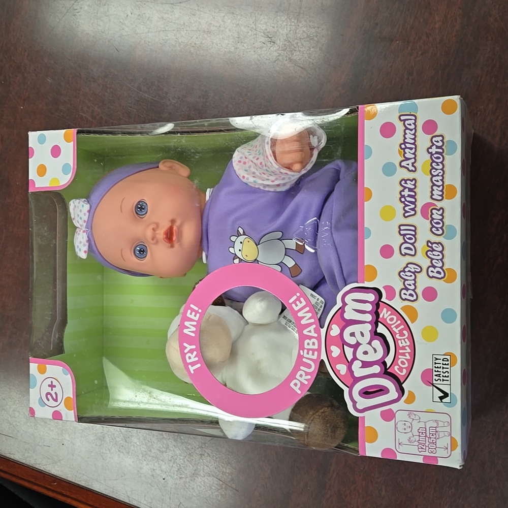 NIB Dream Collection 12" Lovely Baby Doll with Cow 2 Years +